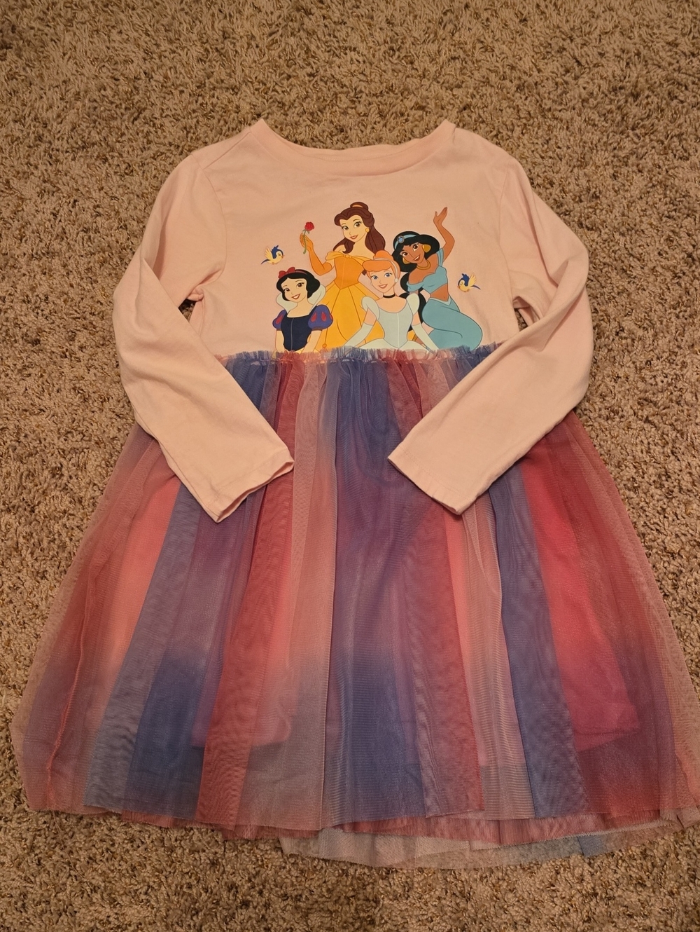 Disney Girls Pink Princess Tulle Dress with Multicolor Skirt